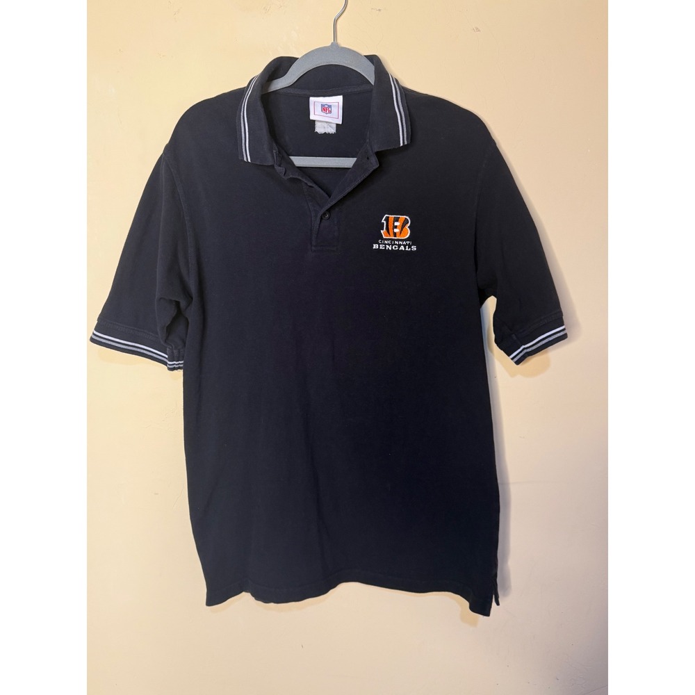 Cincinnati Bengals NFL Polo Shirt Black Striped Collar Football Top knit‎ Large